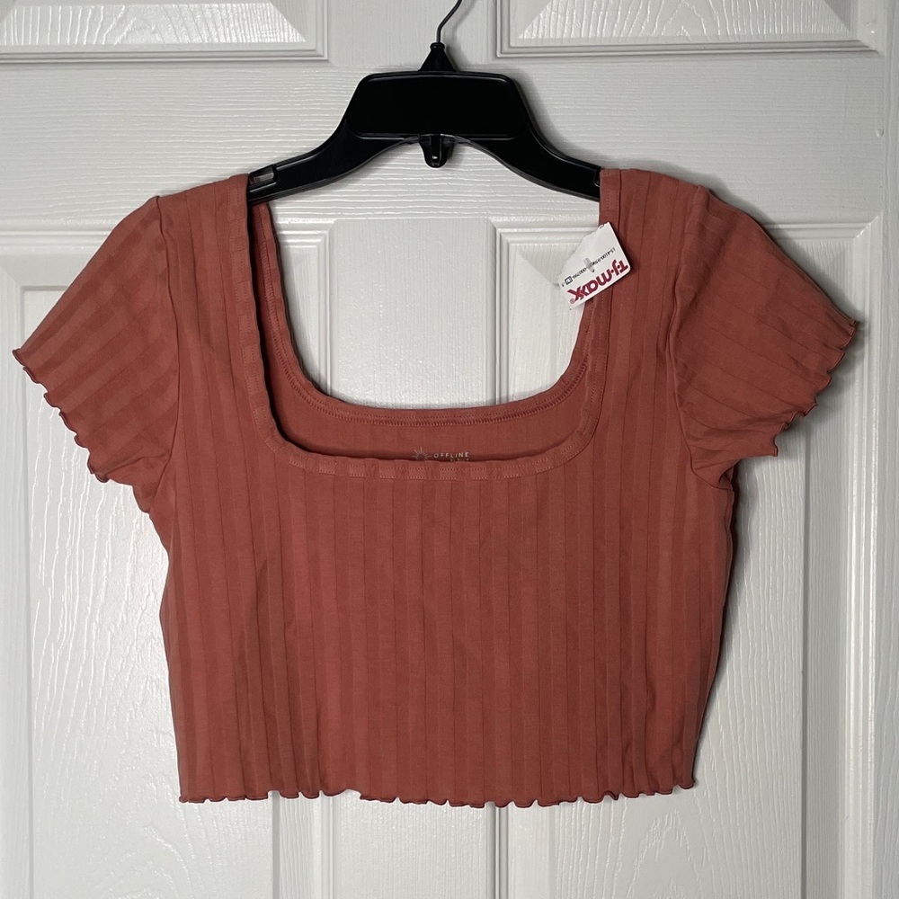 NWT Aerie Cotton Blend Short Sleeve Ribbed Crop Top
